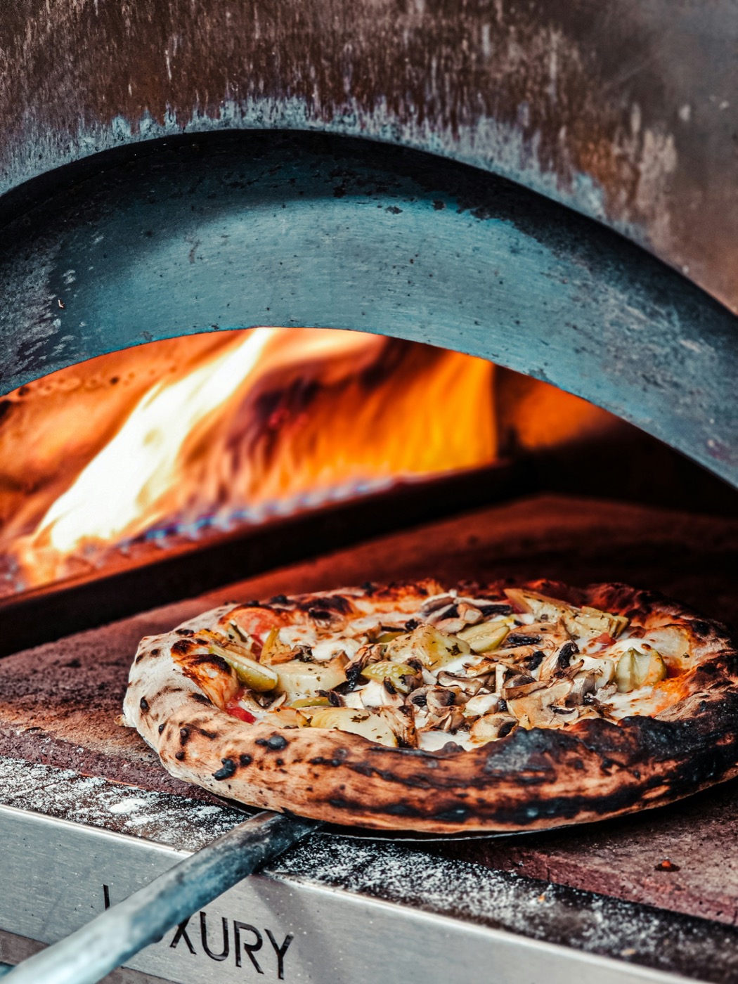 Pizza em um forno aceso; fotografia ilustrativa, não é da Mathilda